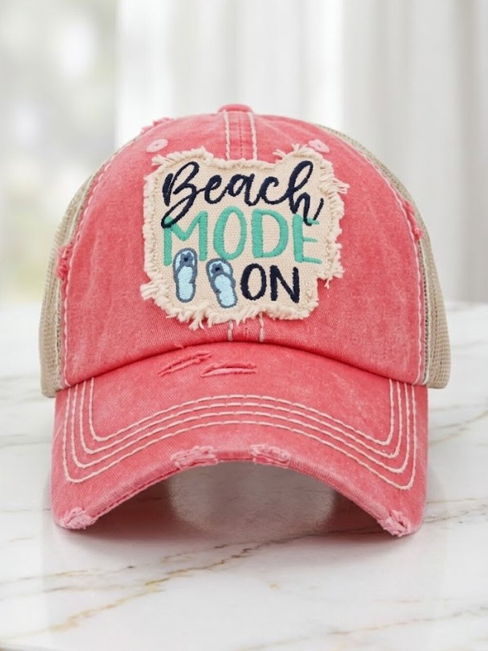 Ladies Pink Beach Mode On Baseball Hat